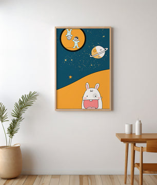 Playful Cartoon of Astronauts and Rabbit with Planet and Stars - Mi tienda