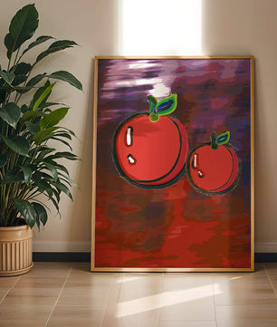 Dos manzanas abstractas con fondo colorido