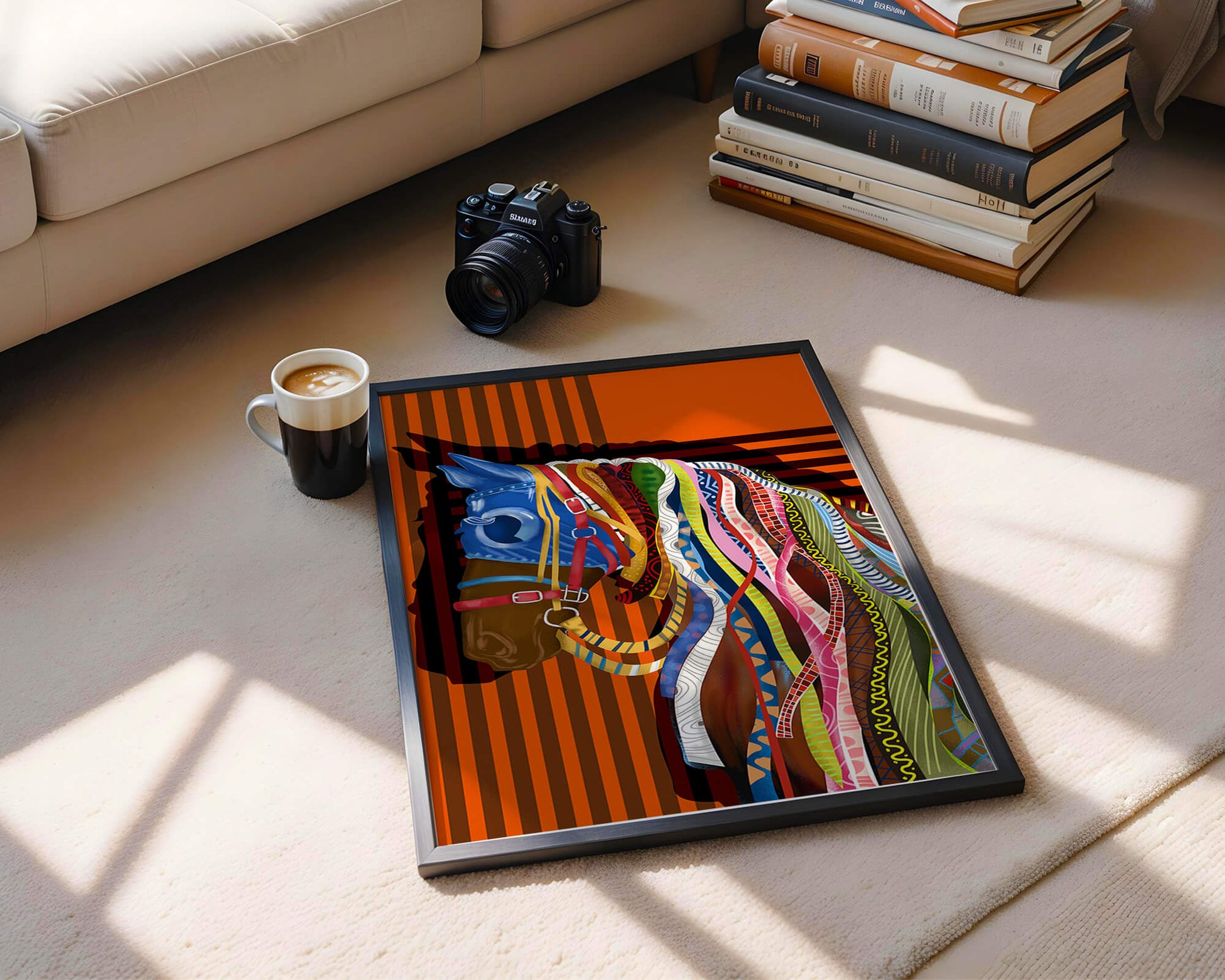 Colorful abstract horse art with intricate patterns