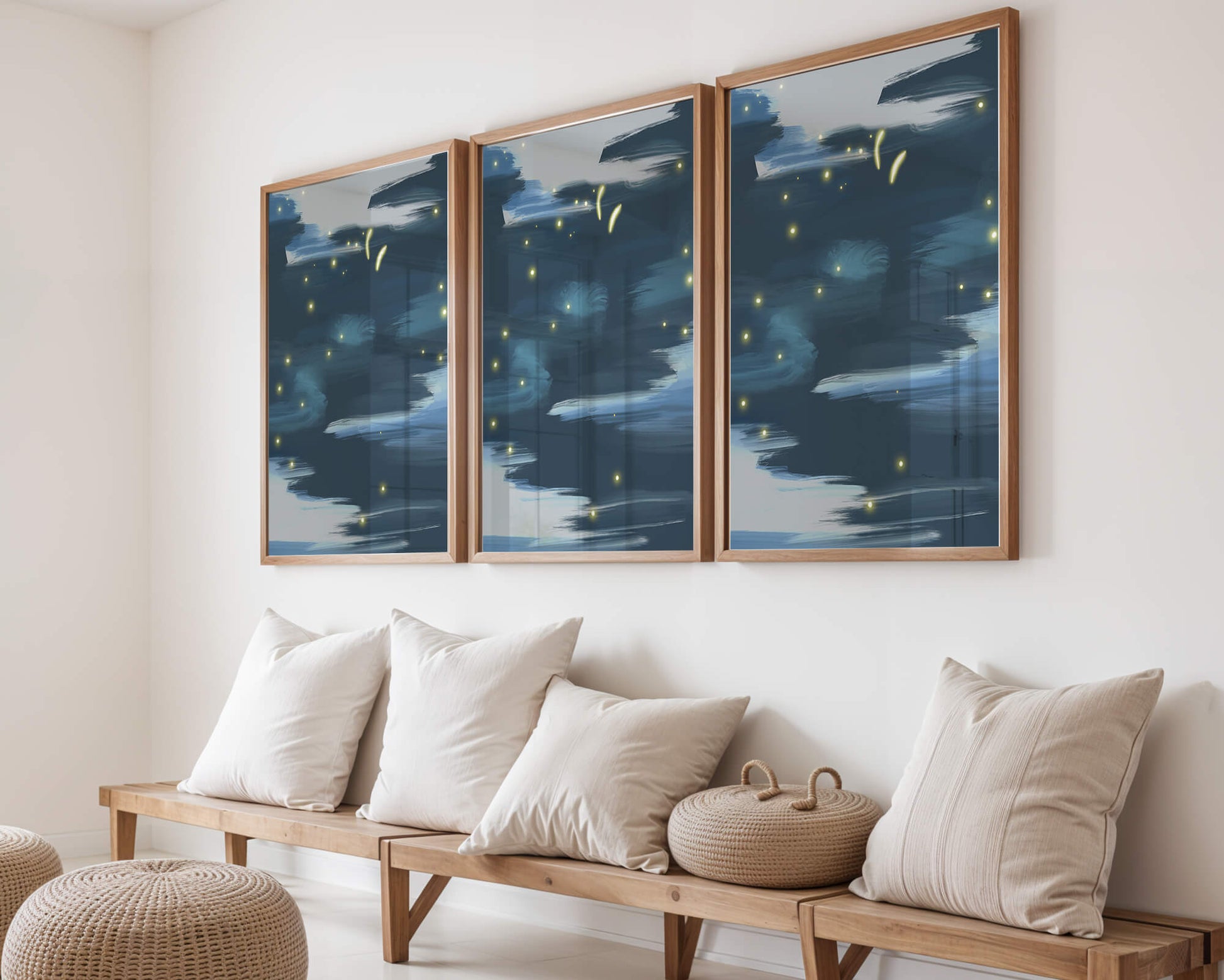 Ciel nocturne abstrait avec lucioles lumineuses