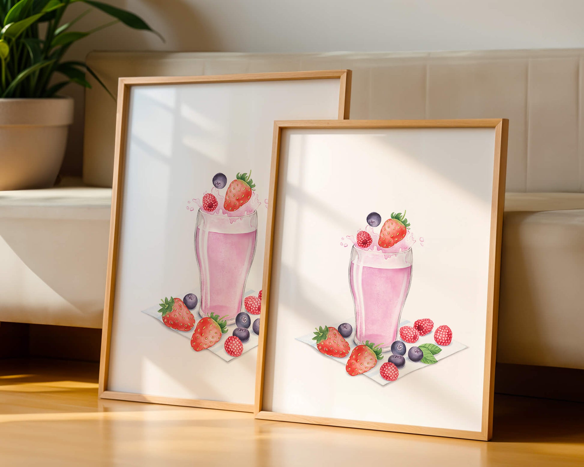 Refreshing berry smoothie with fresh strawberries and blueberries