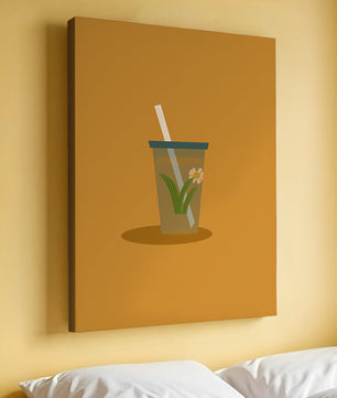 Illustration of a Drink with Botanical Element and Straw on Orange Background - Mi tienda