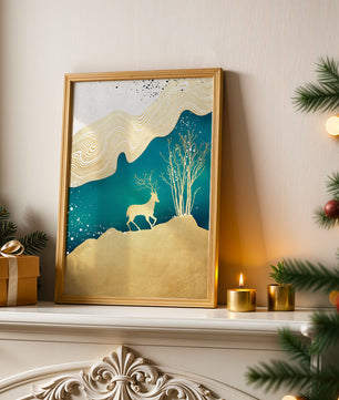Elegante abstrakte Kunst mit goldenem Hirsch und Naturthema