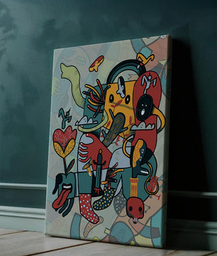 Colorful Abstract Surrealism Art with Intricate Details and Playful Characters
