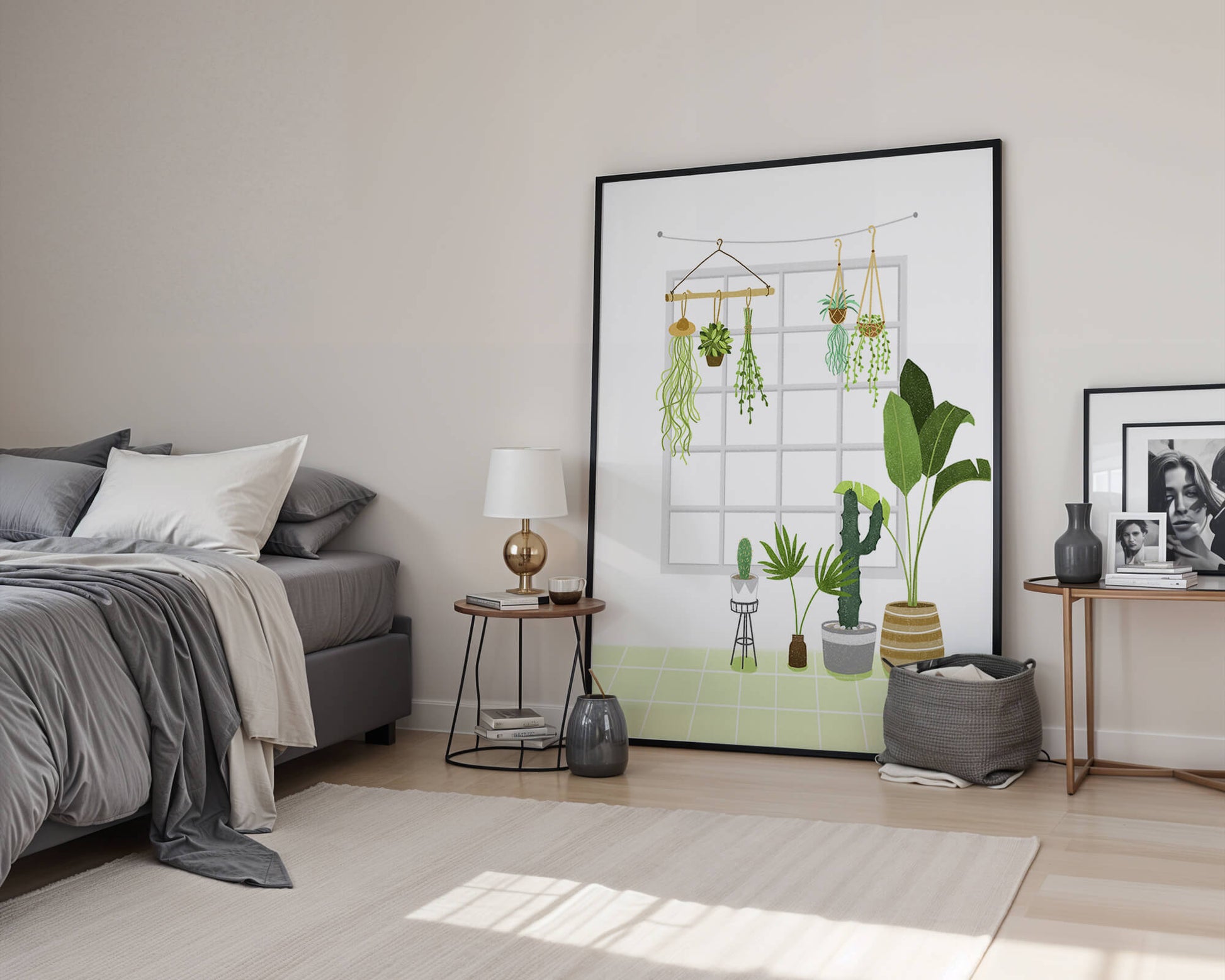 Decoración de interior con plantas colgantes y en macetas