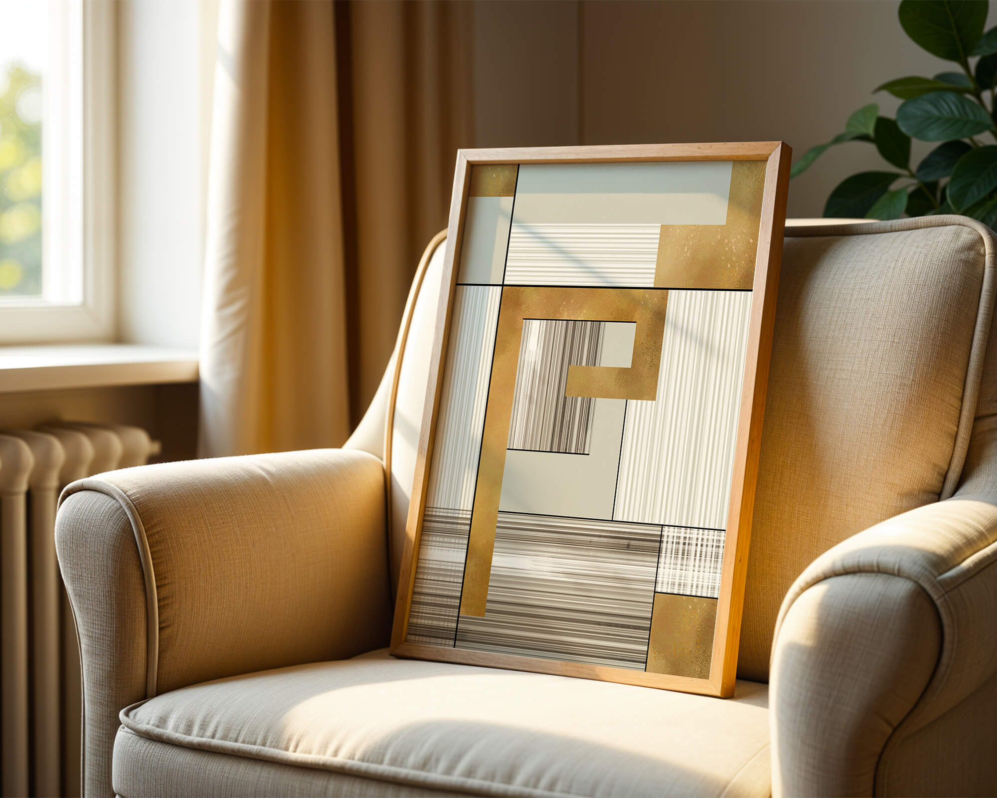 Abstract geometric pattern with gold and neutral tones