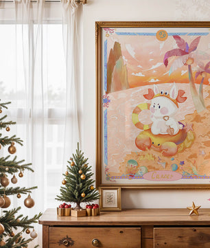 Charming Zodiac Cancer Illustration with Cartoon Bunny on a Beach