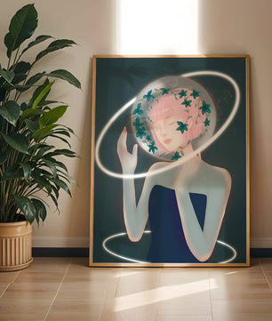 Portrait fantastique onirique avec une silhouette éthérée aux cheveux roses