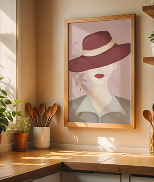 Stylish Woman in Vintage Hat with Minimalist Fashion Art