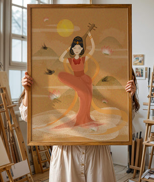 Serene Oriental Woman Playing Instrument Amidst Nature - Mi tienda