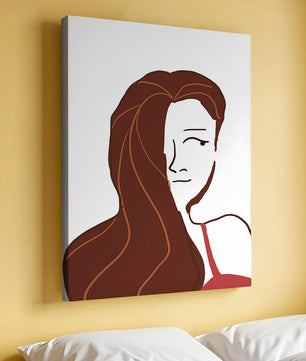 Ilustración estilizada de una mujer con cabello fluyendo y diseño minimalista