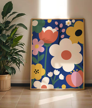 Colorful Floral Abstract Pattern On Dark Blue Background