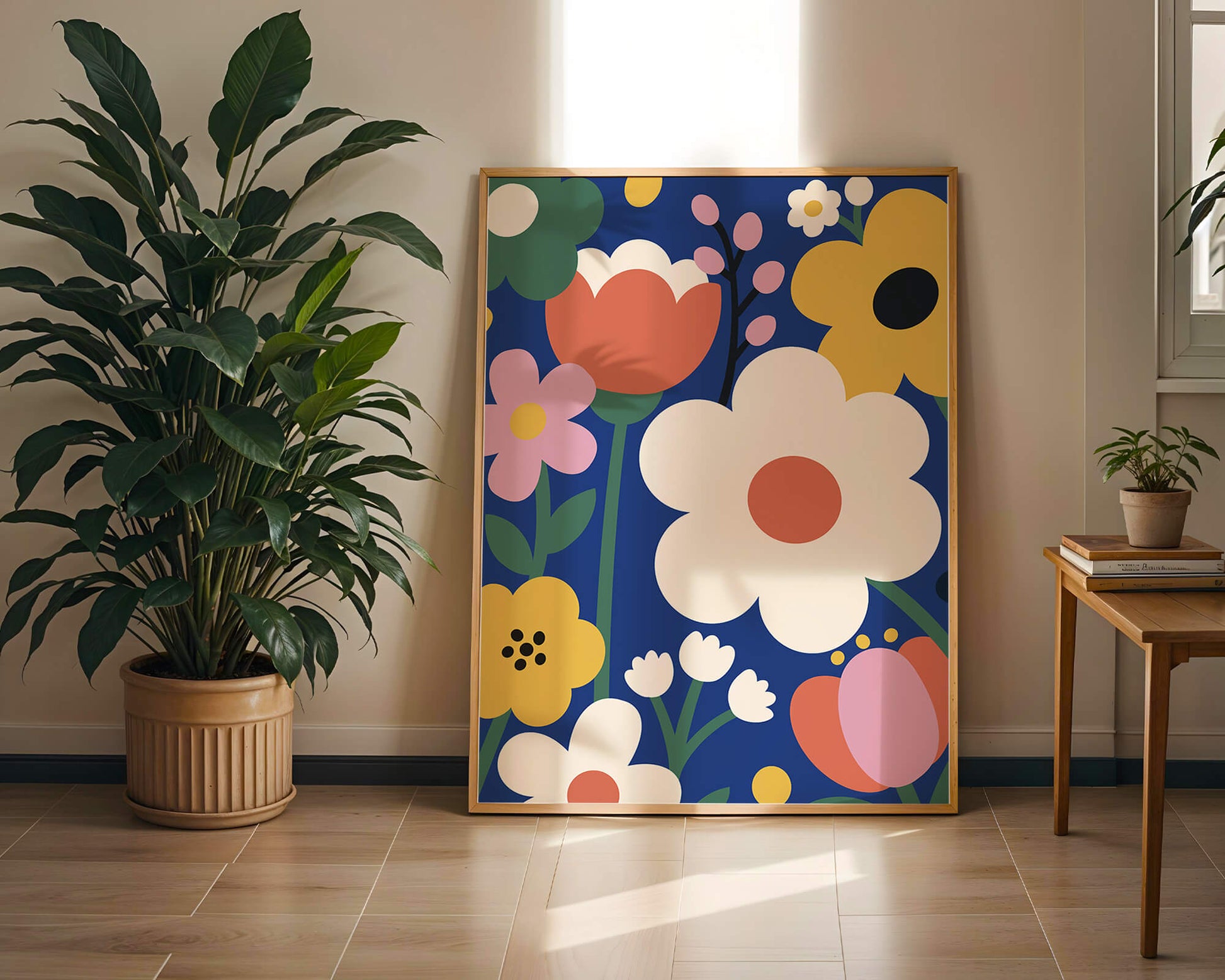 Colorful Floral Abstract Pattern On Dark Blue Background