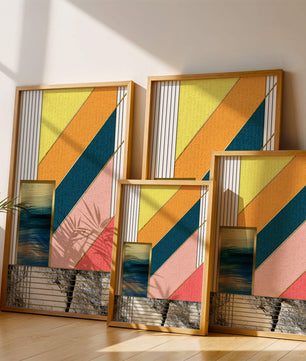 Abstract geometric art with textured colors and gold accents - Mi tienda