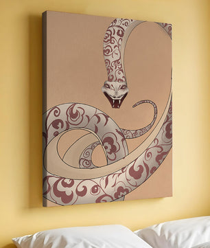 Elegant coiled snake with floral patterns in an artistic composition
