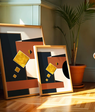 Abstract geometric art with gold accents and bold colors - Mi tienda