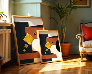 Abstract geometric art with gold accents and bold colors - Mi tienda
