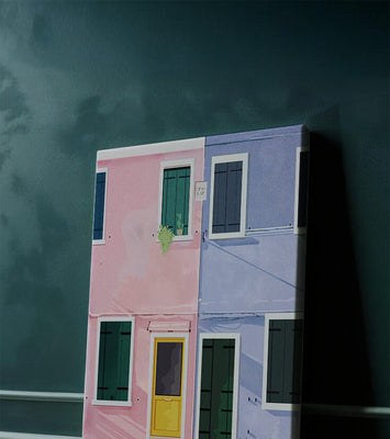 Charming pastel houses with colorful doors and windows