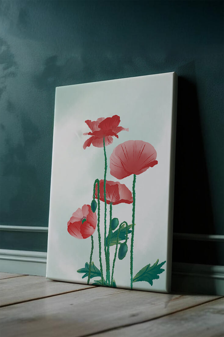 Amapolas rojas en un entorno natural minimalista
