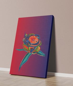 Rosa abstracta vibrante con colores dinámicos sobre fondo degradado