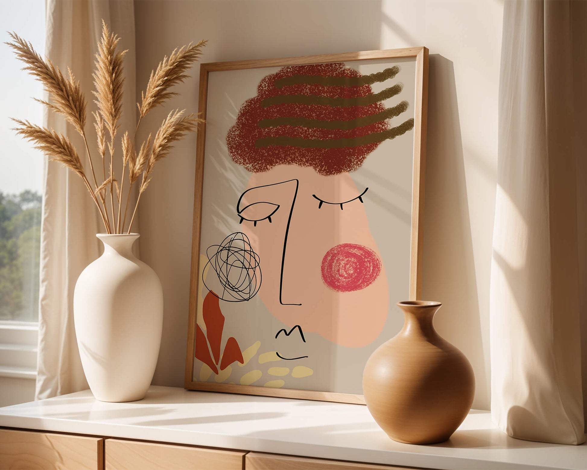 Abstract Face with Colorful Elements and Line Art Design