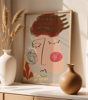 Abstract Face with Colorful Elements and Line Art Design