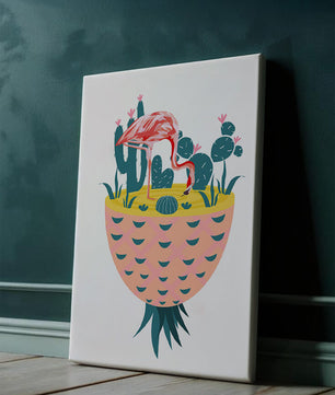 Flamingo with Cacti in Pineapple Vase Illustration