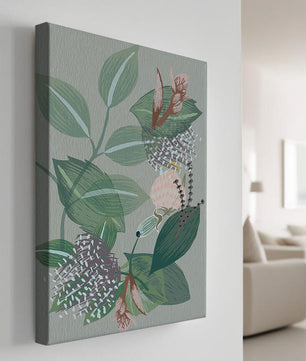 Floral botanical pattern with green leaves and delicate flowers