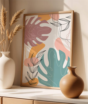 Illustration botanique abstraite avec des motifs de feuilles colorés