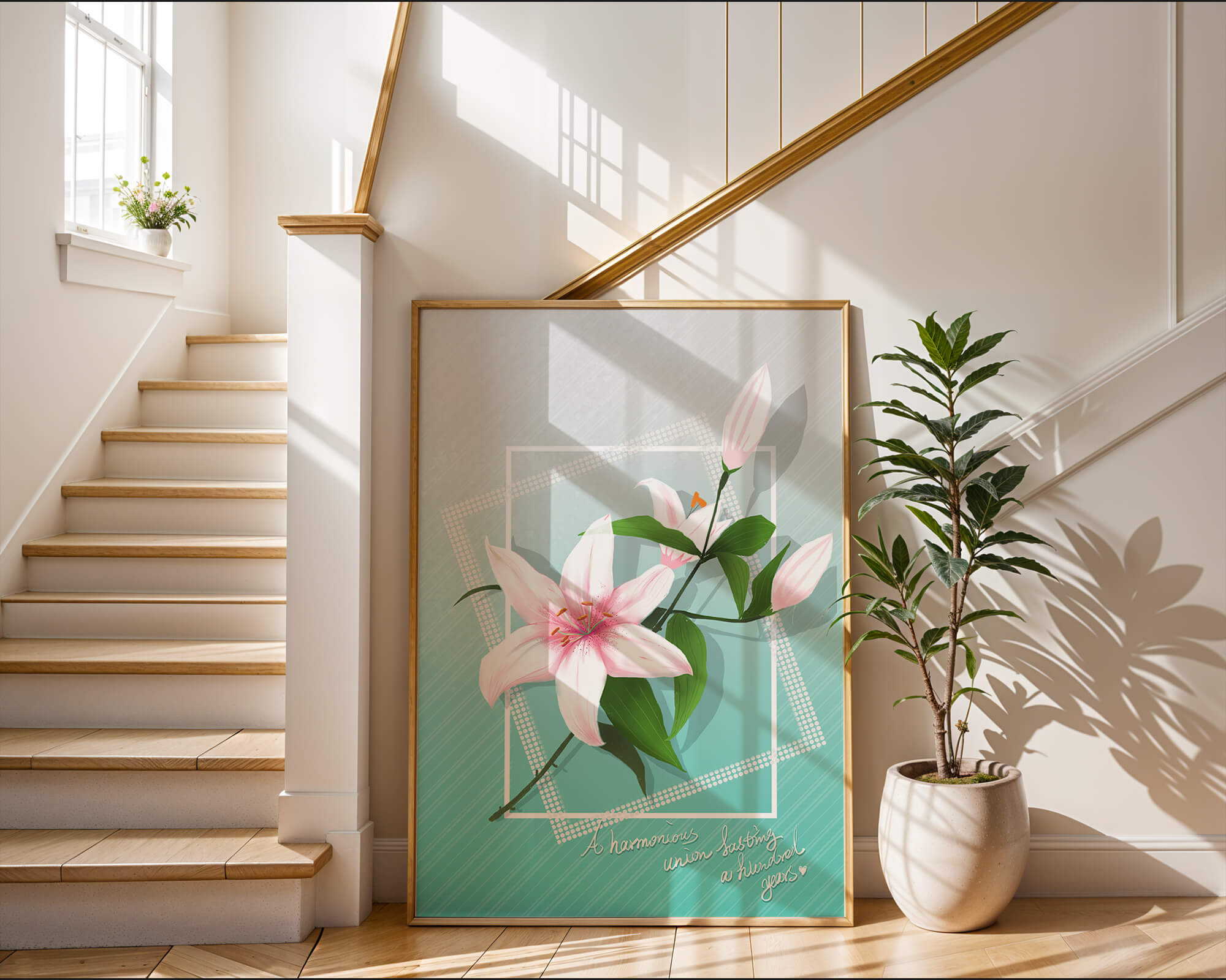 Elegant floral design with pink lilies and modern accents