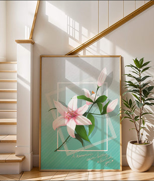 Elegant floral design with pink lilies and modern accents