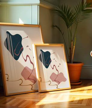 Abstract Minimalist Art with Curved Lines and Golden Accents
