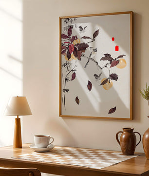Elegant nature illustration featuring butterflies and birds on a branch