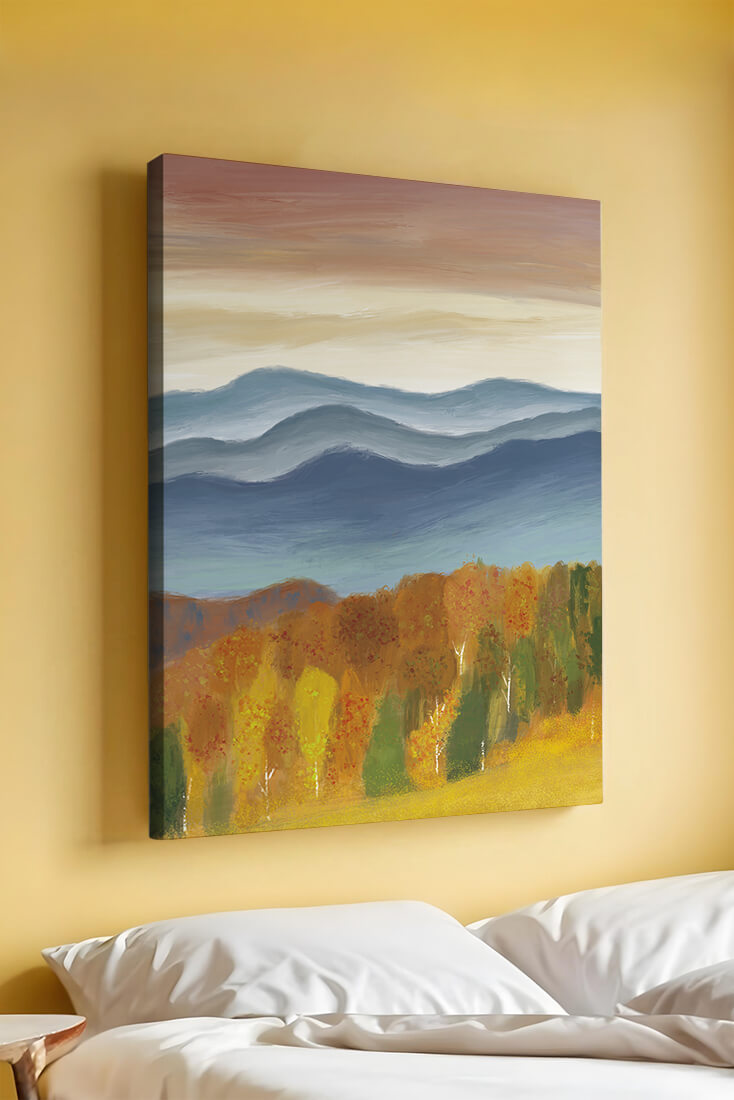Autumn Mountain Landscape with Vibrant Trees and Colorful Sky