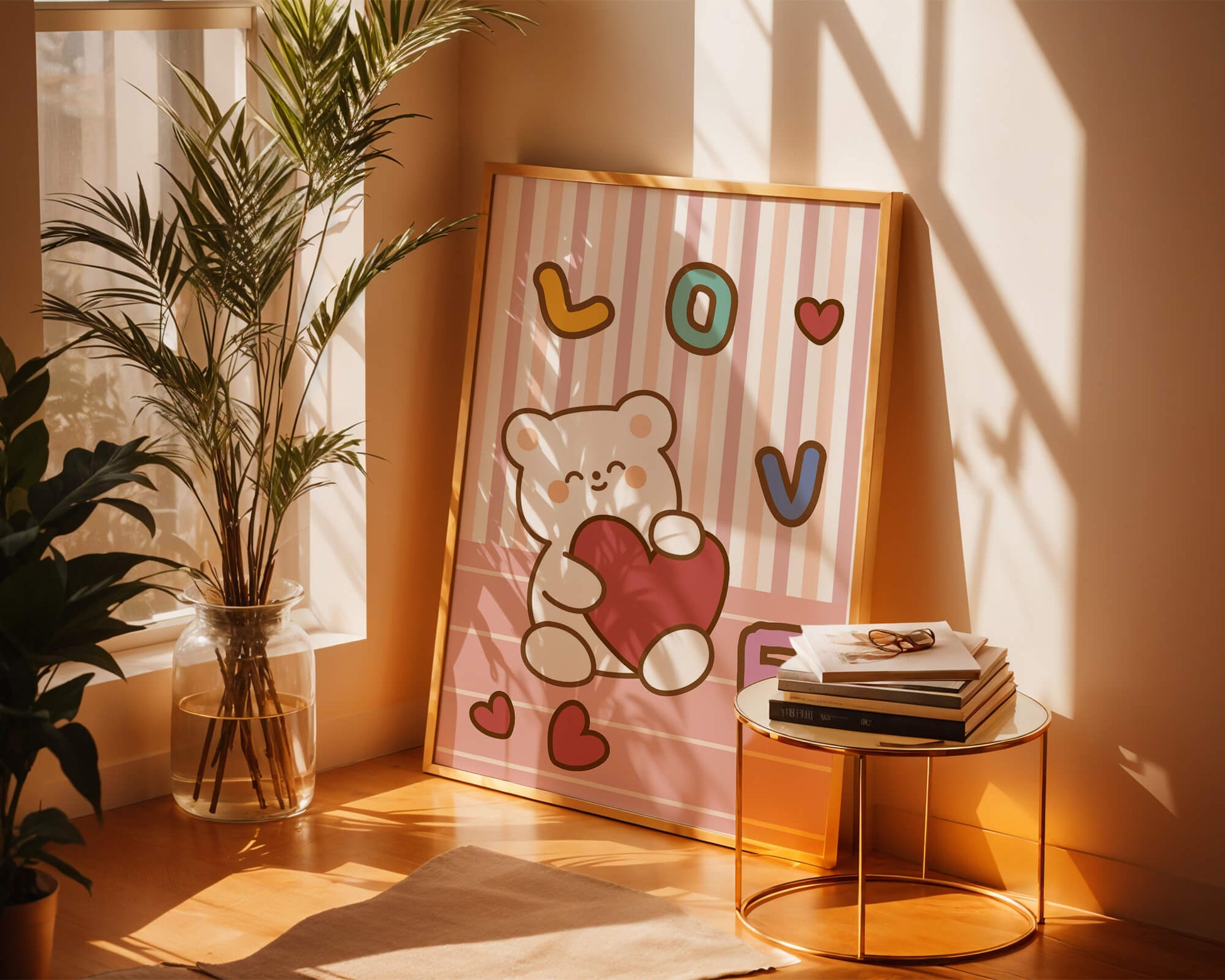 Adorable bear holding a heart in a playful love-themed illustration