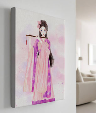 Illustration élégante à l’aquarelle d’une femme traditionnelle en tenue rose