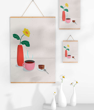 Cozy Breakfast with Coffee, Cake, and Sunflower in Vase - Mi tienda