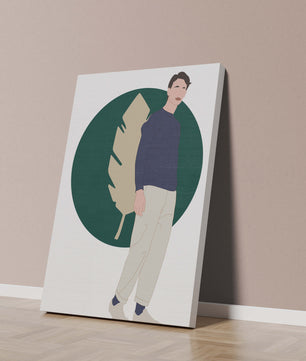 Illustration of a man standing with abstract leaf background