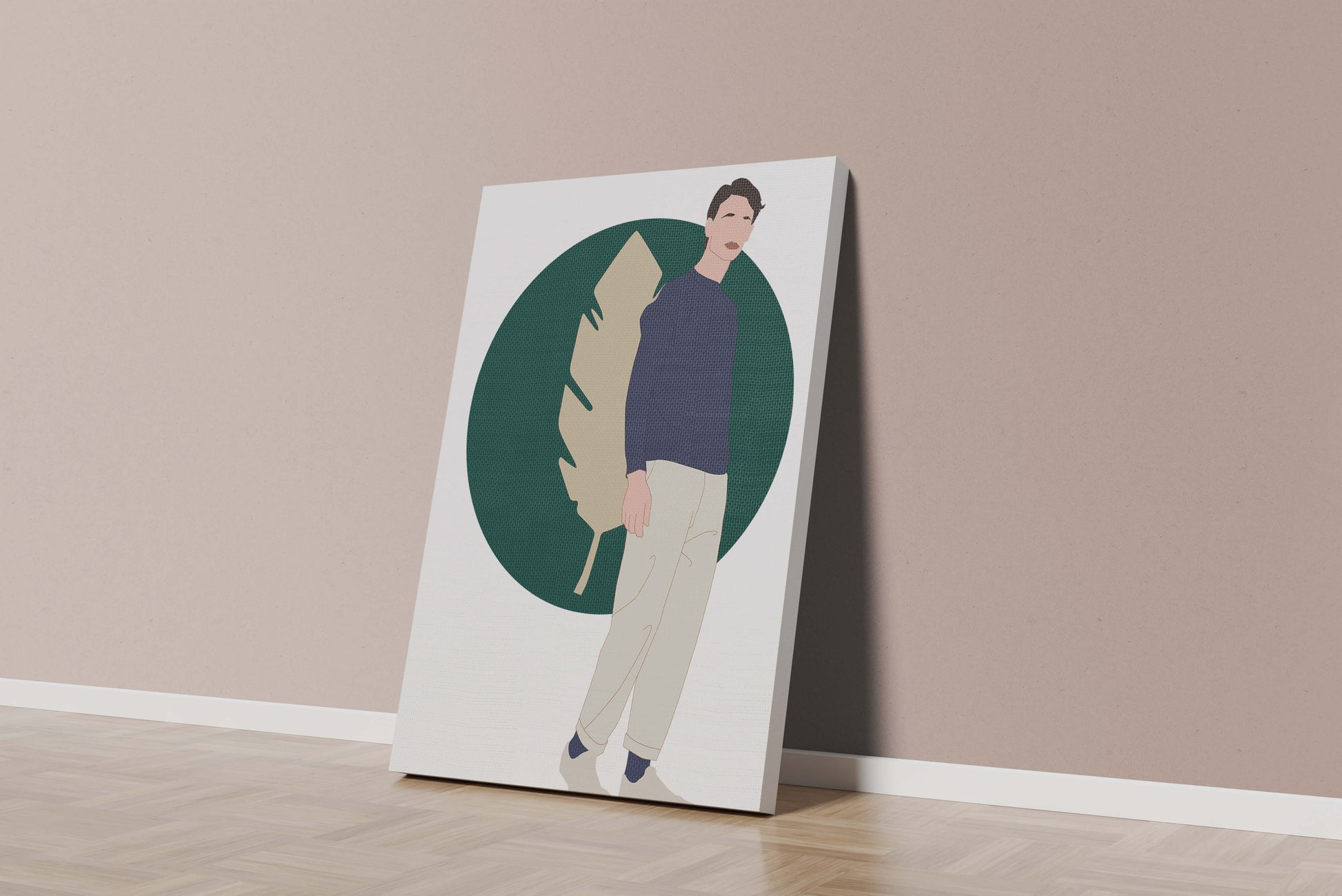 Illustration of a man standing with abstract leaf background