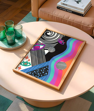 Colorful abstract art with geometric patterns and vibrant shapes