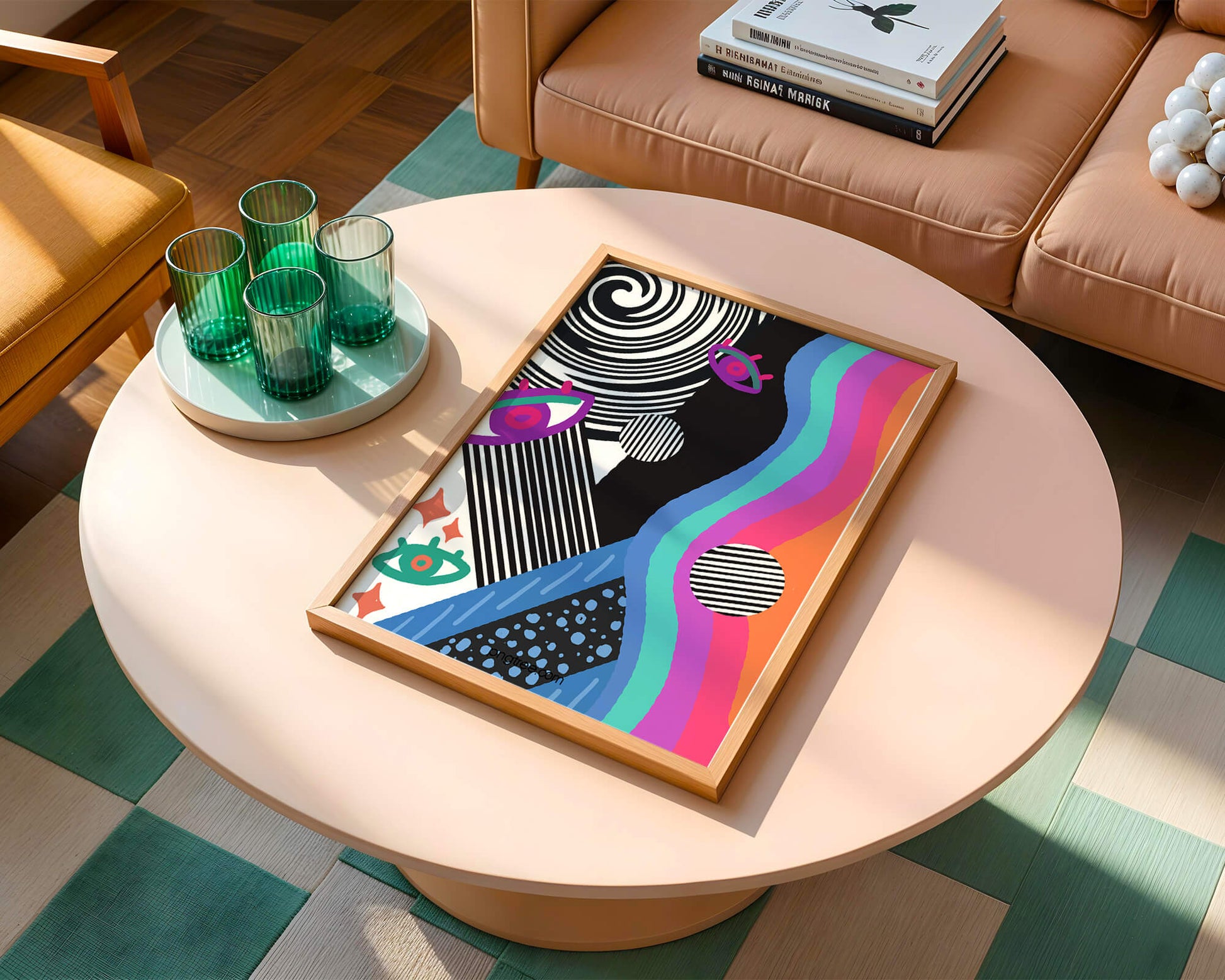 Colorful abstract art with geometric patterns and vibrant shapes