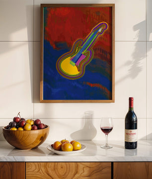 Vibrant abstract guitar illustration with bold colors