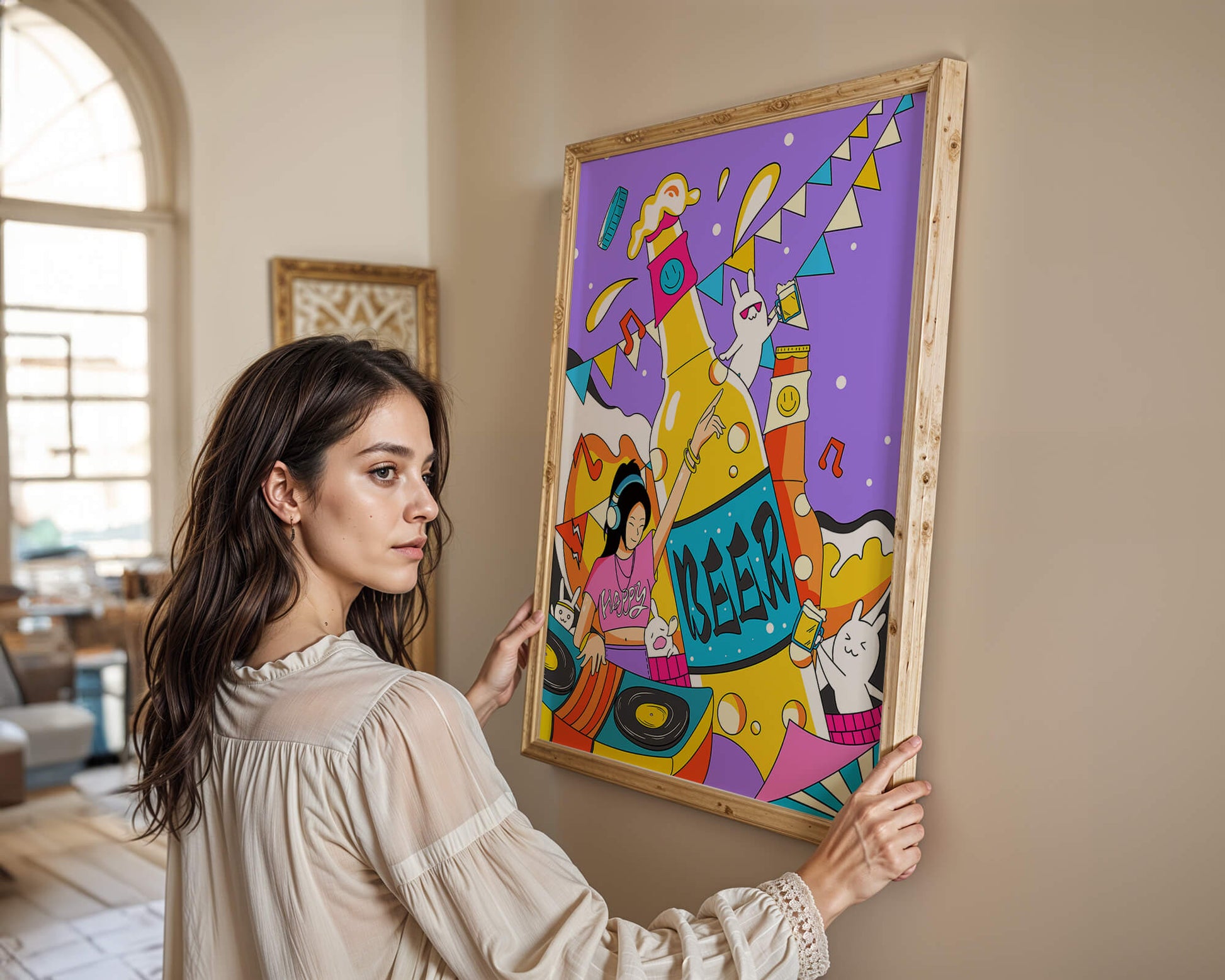 Vibrant Party Scene with DJ and Cartoon Characters