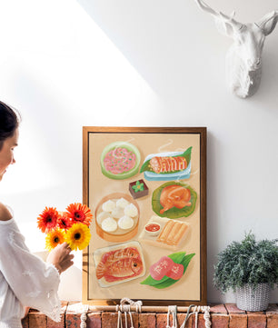 Colorful Representation of Asian Cuisine with Various Dishes
