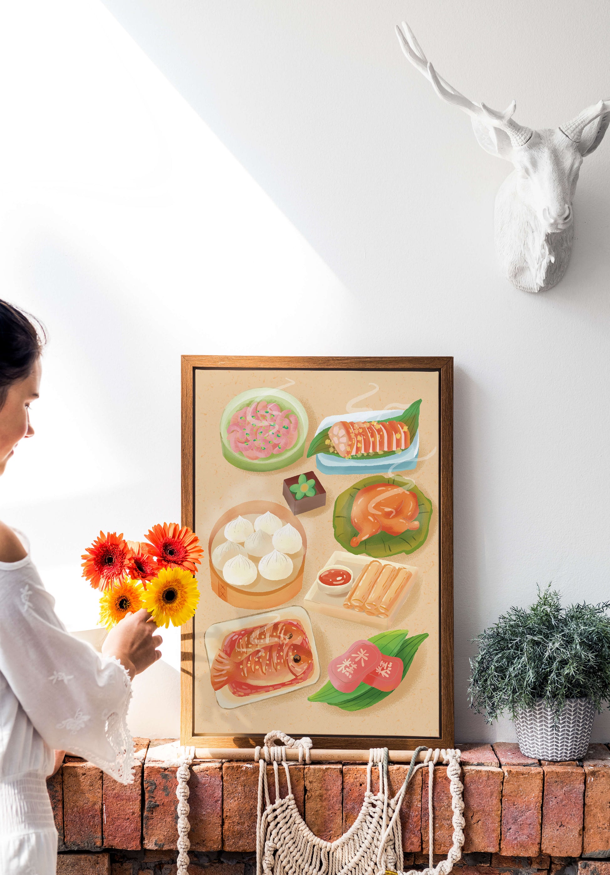 Colorful Representation of Asian Cuisine with Various Dishes