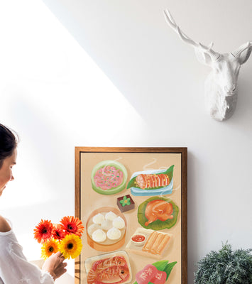 Colorful Representation of Asian Cuisine with Various Dishes