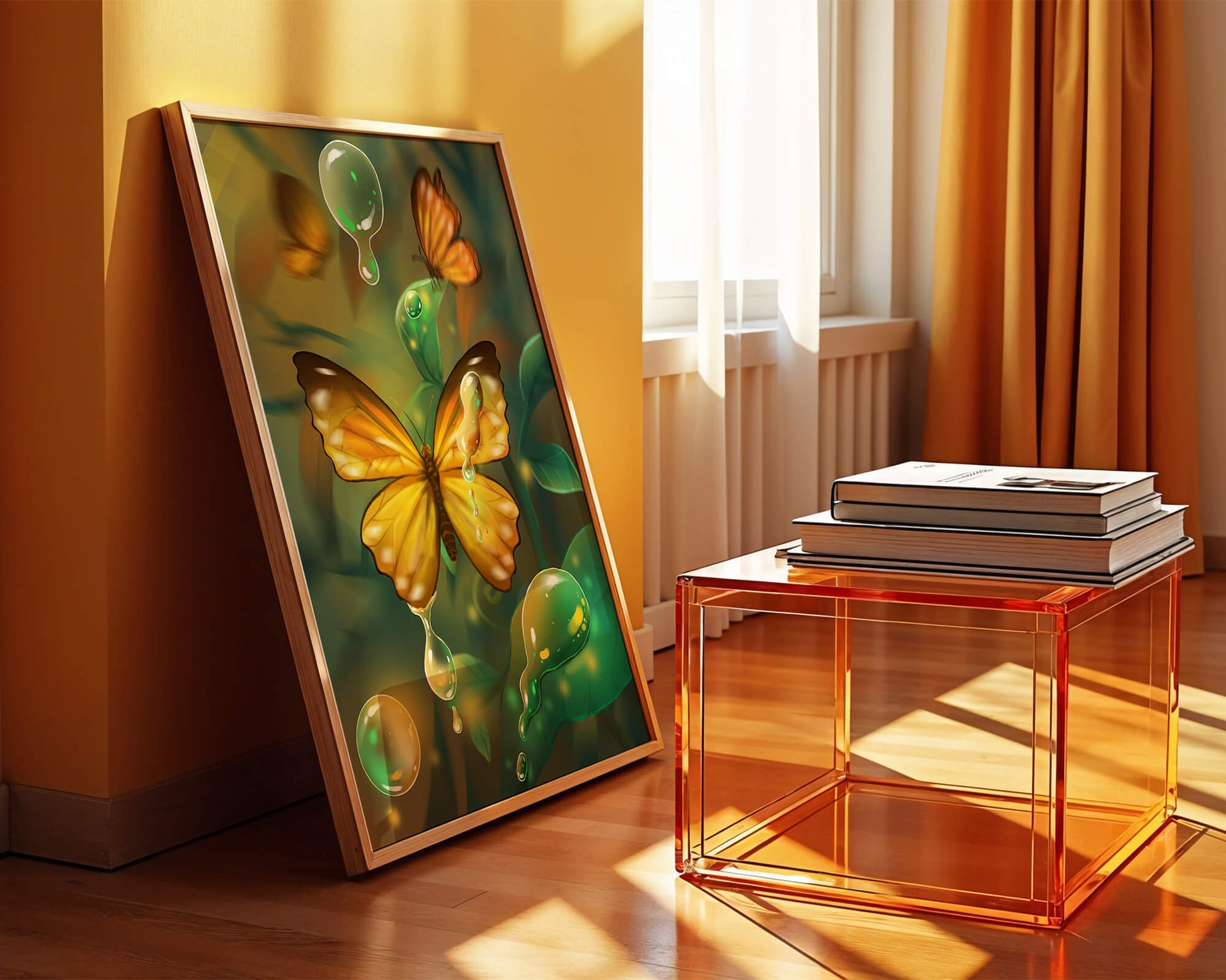 Butterflies Among Dewdrops in a Serene Forest Setting