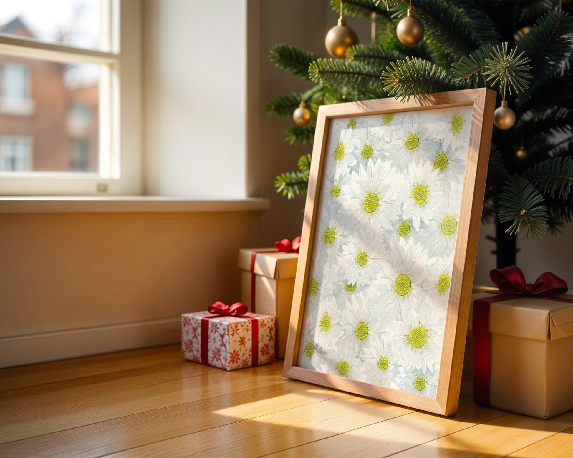 White Daisies Pattern with Yellow Centers