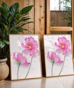 Flores delicadas en acuarela rosada con salpicaduras artísticas en lienzo