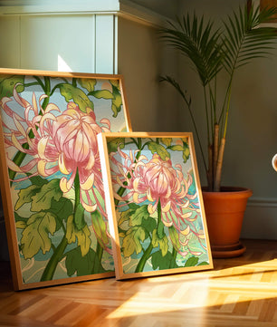 Belle illustration florale avec chrysanthème et feuilles vertes
